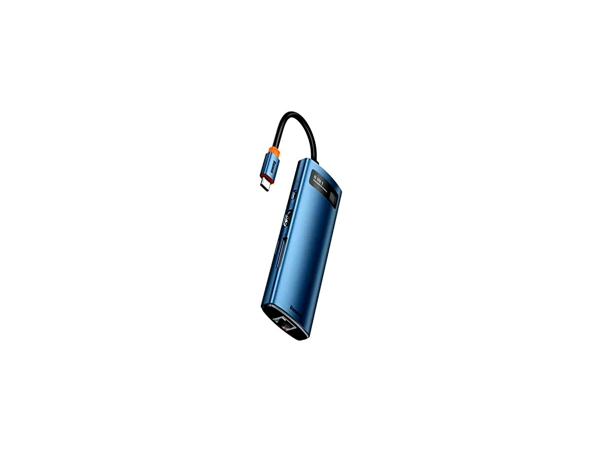 HUB Multifuncional Baseus Metal Gleam 8n1 Azul (USB-C para HDMI*1+USB3.0*3+PD*1+RJ45*1+SD/TF*1)