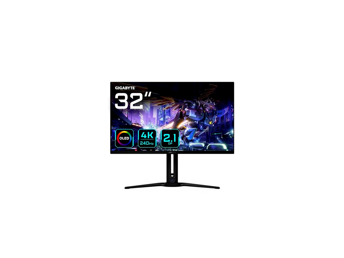 Gigabyte Monitor plano para jogos AORUS FO32U2P 32 polegadas QD-OLED - 3840 x 2160(UHD), 240Hz, 0,03ms, 250 cd/m2, KVM, FreeSync Premium Pro, DisplayHDR True Black 400, DisplayPort2.1
