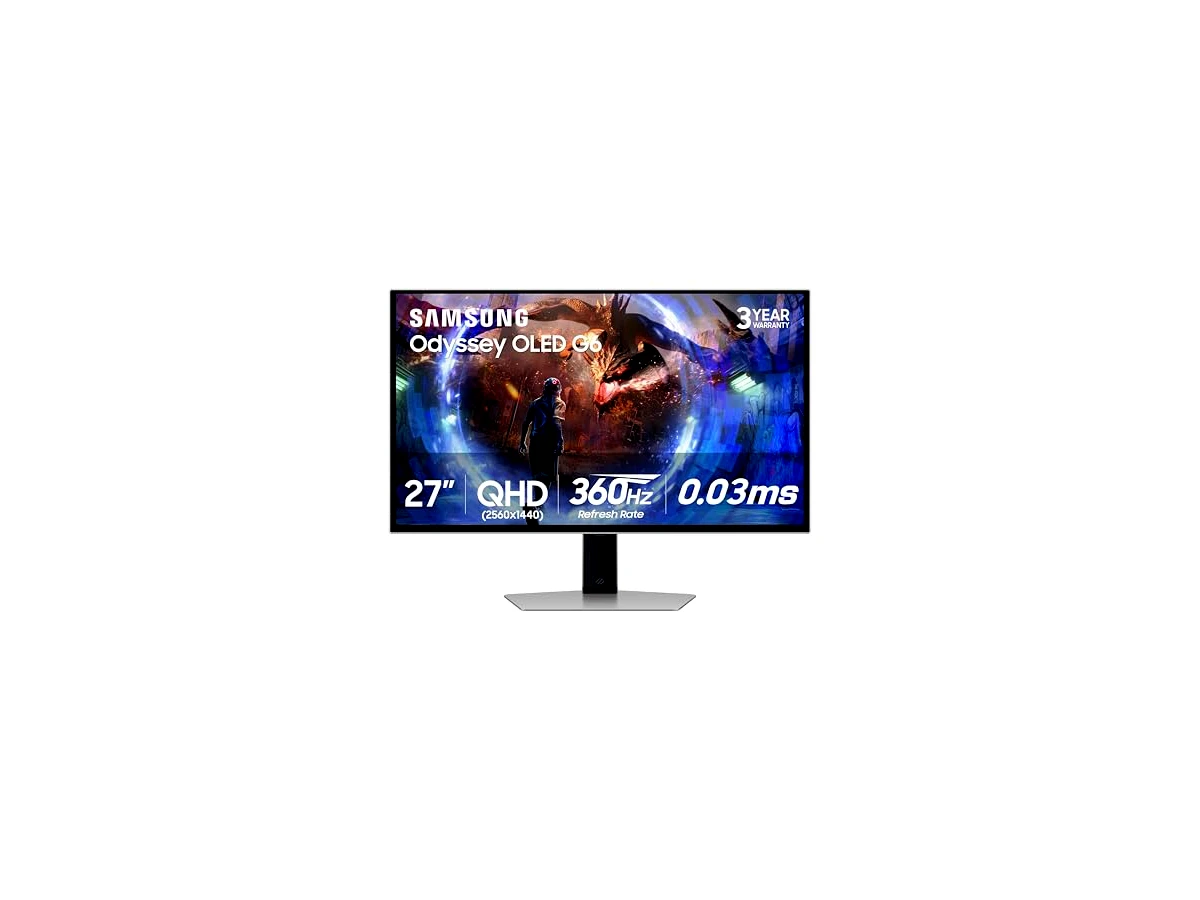 SAMSUNG Monitor De Jogos Odyssey Qd-Oled G6 (G60Sd) Series De 27” Com Qhd 360Hz 0,03Ms, Amd Freesync Premium Pro, Antirreflexo, Design Elegante, Sistema De Resfriamento, Ls27Dg602Snxza, 2024