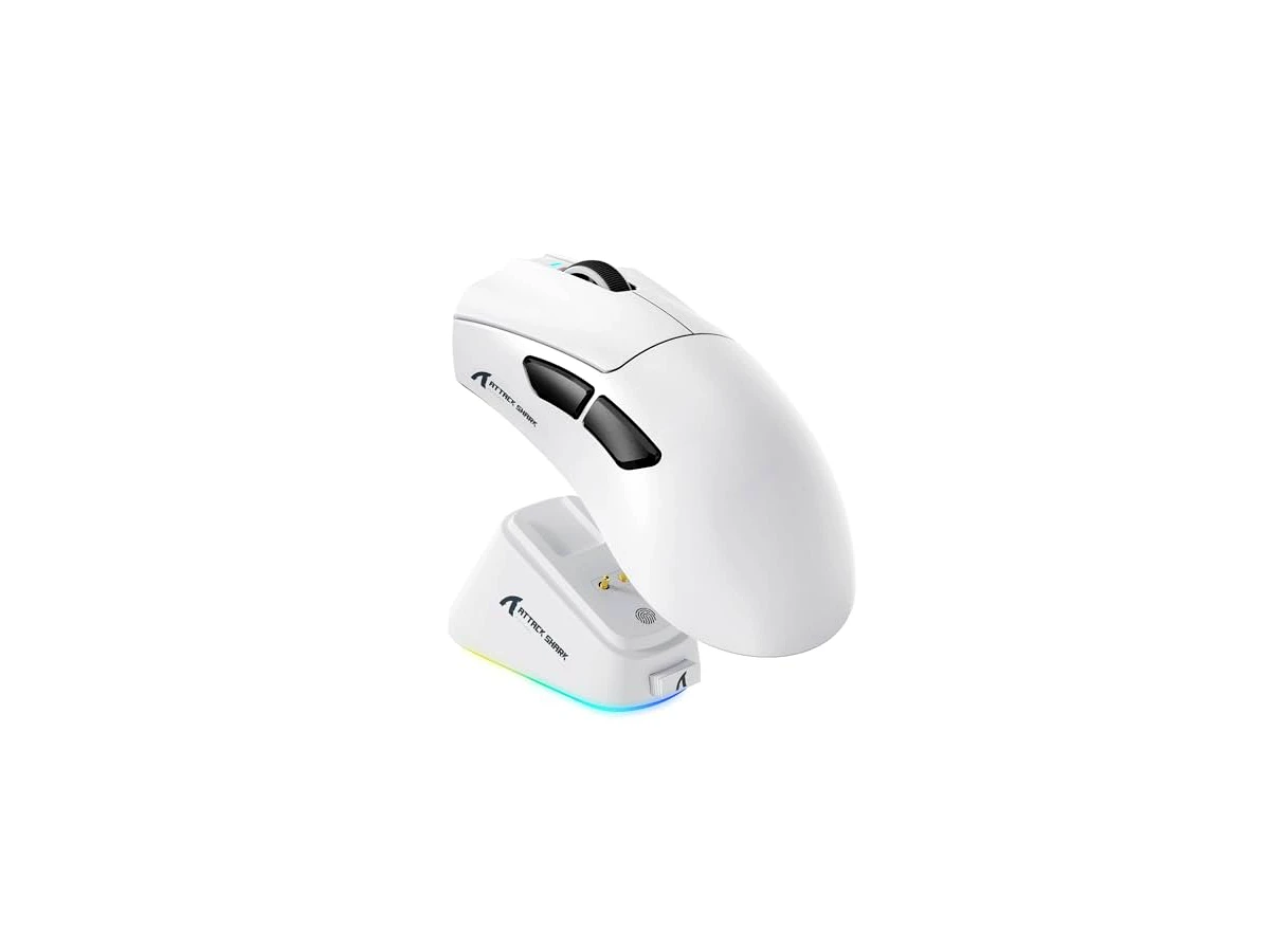 ATTACK SHARK Mouse esportivo sem fio V3 Pro com base de carregamento magnético: 62 g leve - 1K polling-25K DPI-PAW3311 sensor, com fio/BT/2,4 GHz programável, BK52820 IC para PC Mac Laptop gamer