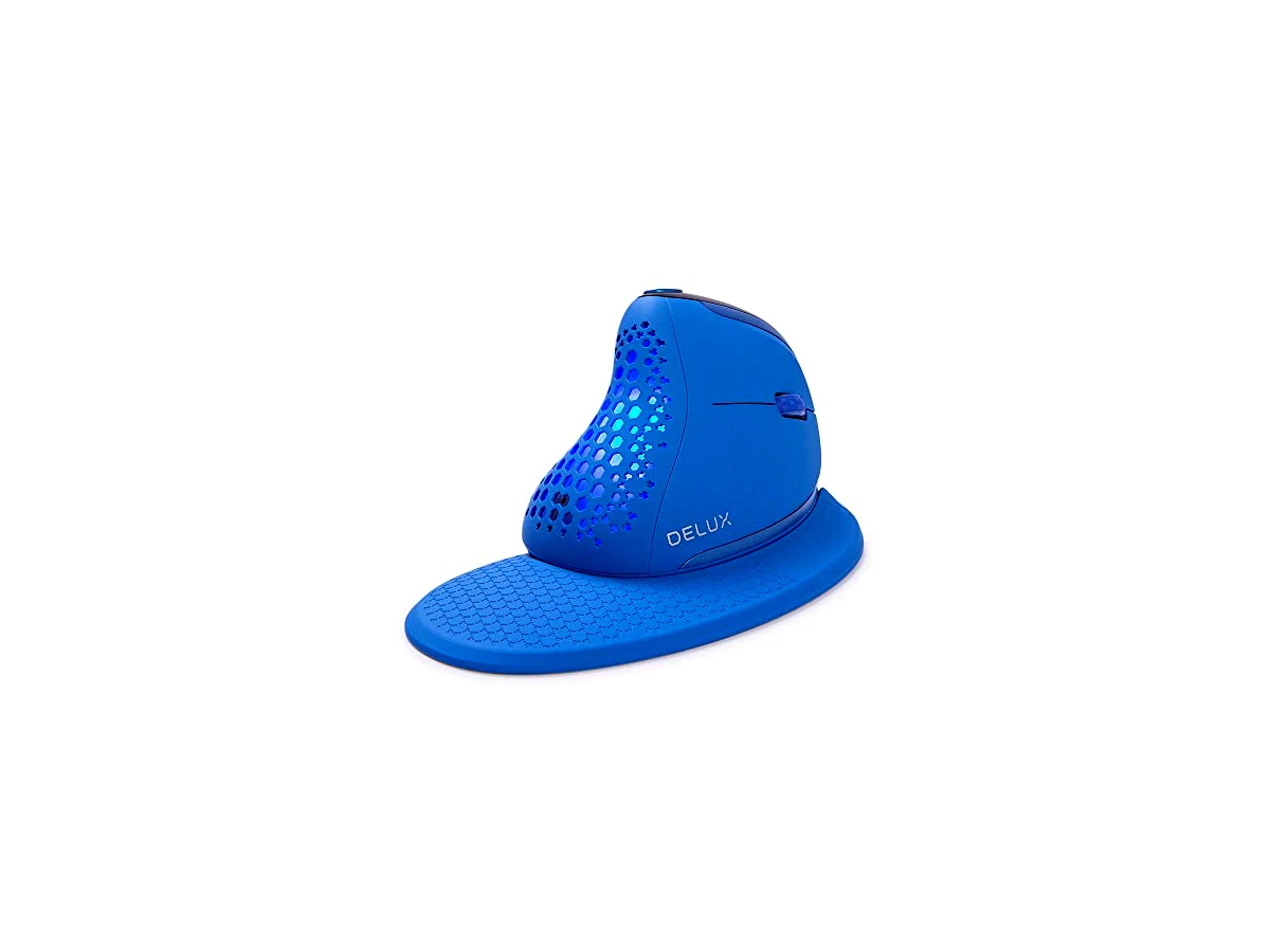 DeLUX Seeker Mouse Vertical Ergonômico sem Fio com Tela OLED, 2.4G e Bluetooth, Conecte com Até 4 Dispositivos, Botão de Polegar, 4000DPI, Mouse Silencioso Recarregável (M618XSD-Azul)