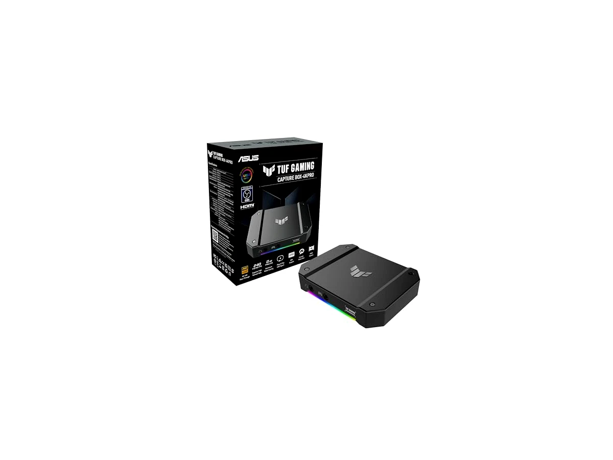 ASUS TUF Gaming Capture BOX-4KPRO (4K144, 2K144, Full HD 240 HDR Passthrough, 4K60, 2K120, Full HD 120 Capture, USB Type-C 32 Gen 2, HDMI 21, VRR suportado, escala on-board, certificado para OBS)