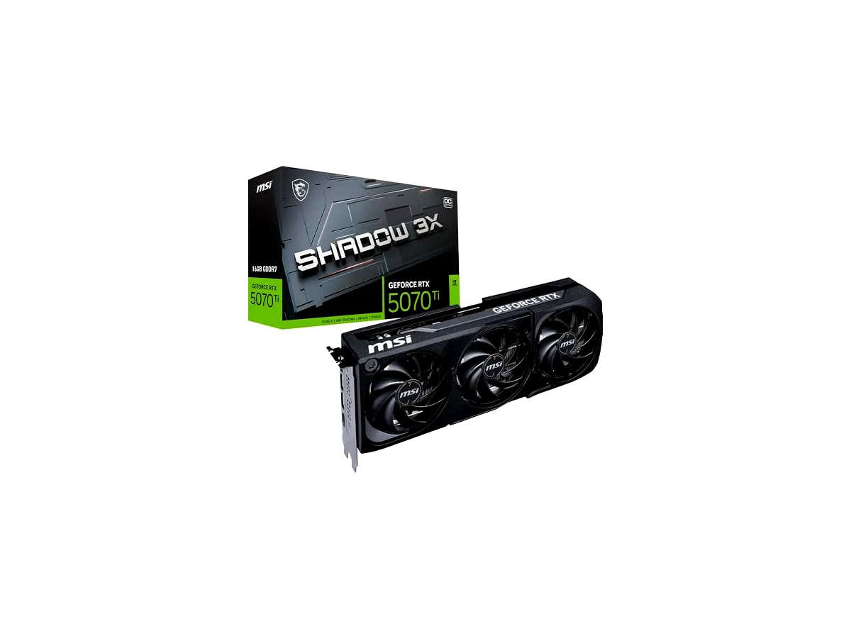 MSI GeForce RTX 5070 Ti 16G Shadow 3X OC — 16GB GDDR7 (28Gbps/256-bit), PCIe 5, Boost: 2482MHz, HDMI 2.1b, DisplayPort 2.1b