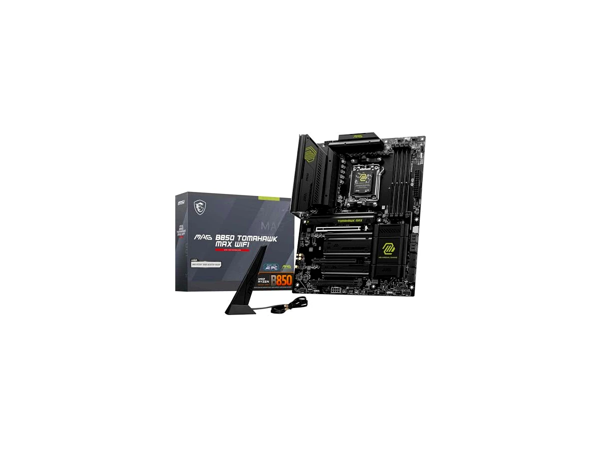 MSI Placa-mãe MAG B850 TOMAHAWK MAX WIFI, ATX - Suporta processadores AMD Ryzen 9000/8000/7000, AM5-80A SPS VRM, DDR5 Memory Boost 8400+ MT/s (OC), PCIe 5.0 x16, M.2 Gen5, Wi-Fi 7, 5G LAN