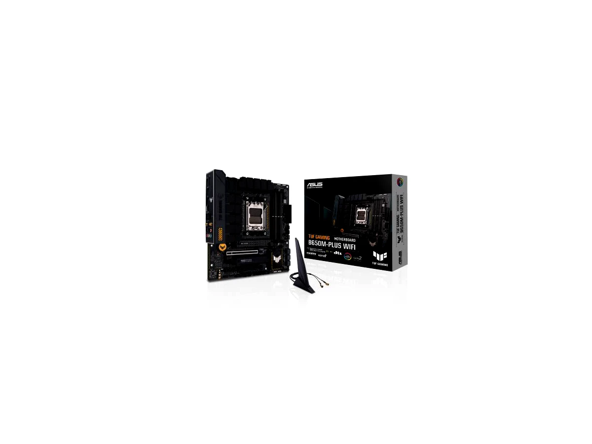 ASUS Placa-mãe TUF Gaming B650M-PLUS WIFI Micro ATX, soquete AMD AM5, chipset B650, DDR5, 4 x DIMM, SATA 6 Gbps, PCIe® 5.0 para armazenamento M.2, USB 3.2 Gen, Aura Sync