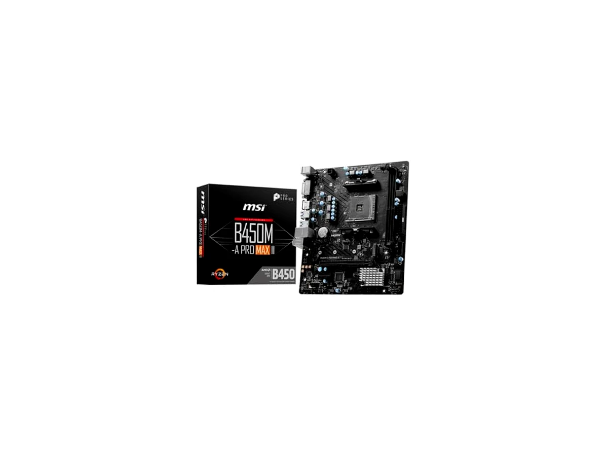 MSI Placa-mãe B450M-A PRO MAX II ProSeries (mATX, suporta processadores AMD 5000/4000/3000/2000/1000 Series AM4, M.2, SATA 6G, USB 3.2 Gen 1, DDR4, HDMI/DVI, LAN de 2,5 Gbps)