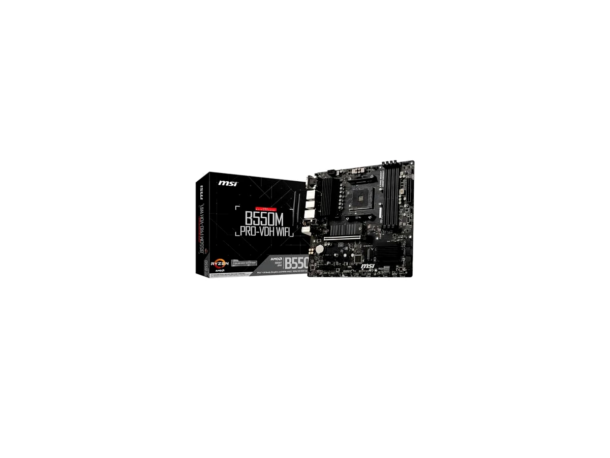 Placa-Mãe MSI B550M PRO-VDH WIFI AM4 mATX – Suporte Ryzen, DDR4, Wi-Fi Integrado, M.2 NVMe, HDMI/DP/VGA, USB 3.2, Ideal para PC Gamer e Profissional