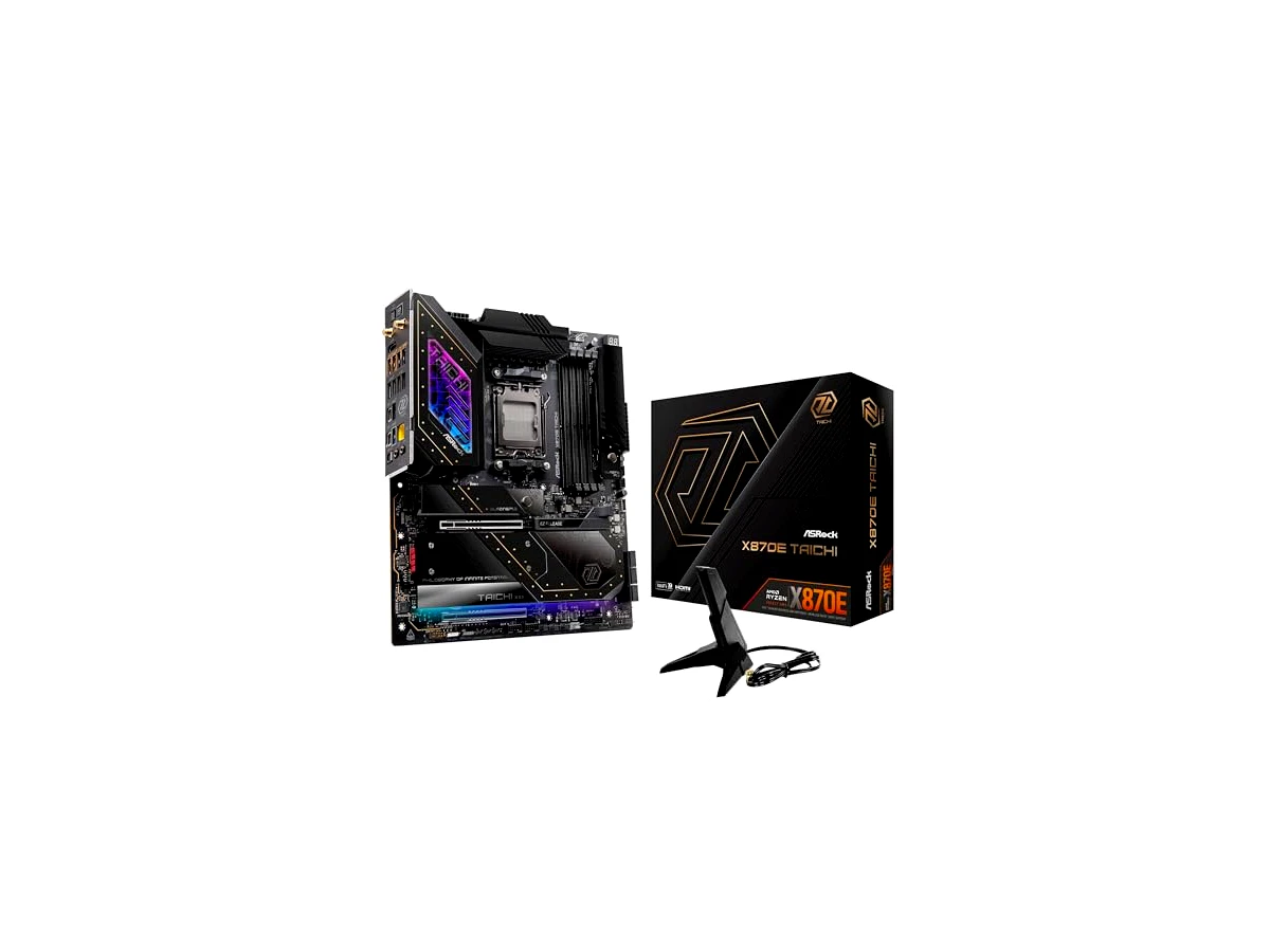 ASRock AMD X870E Taichi Ryzen Socket AM5 X870 Dual Channel DDR5 DIMMs 256 GB 8200 EATX Placa-mãe M.2 LED WiFi 7