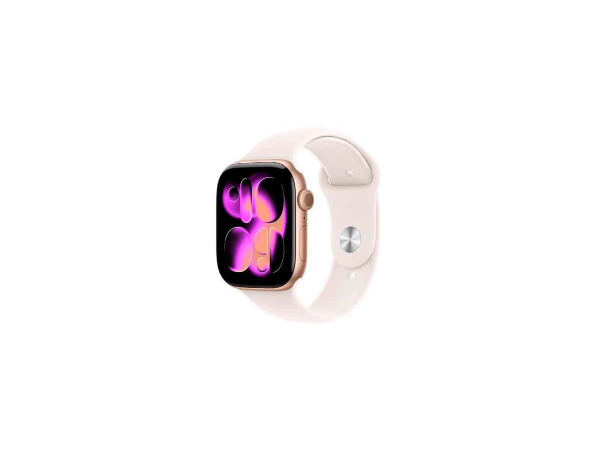 Apple Watch Series 11 GPS, Caixa em alumínio rosa‑dourado de 46 mm com Bracelete desportiva rosa leve - P/M