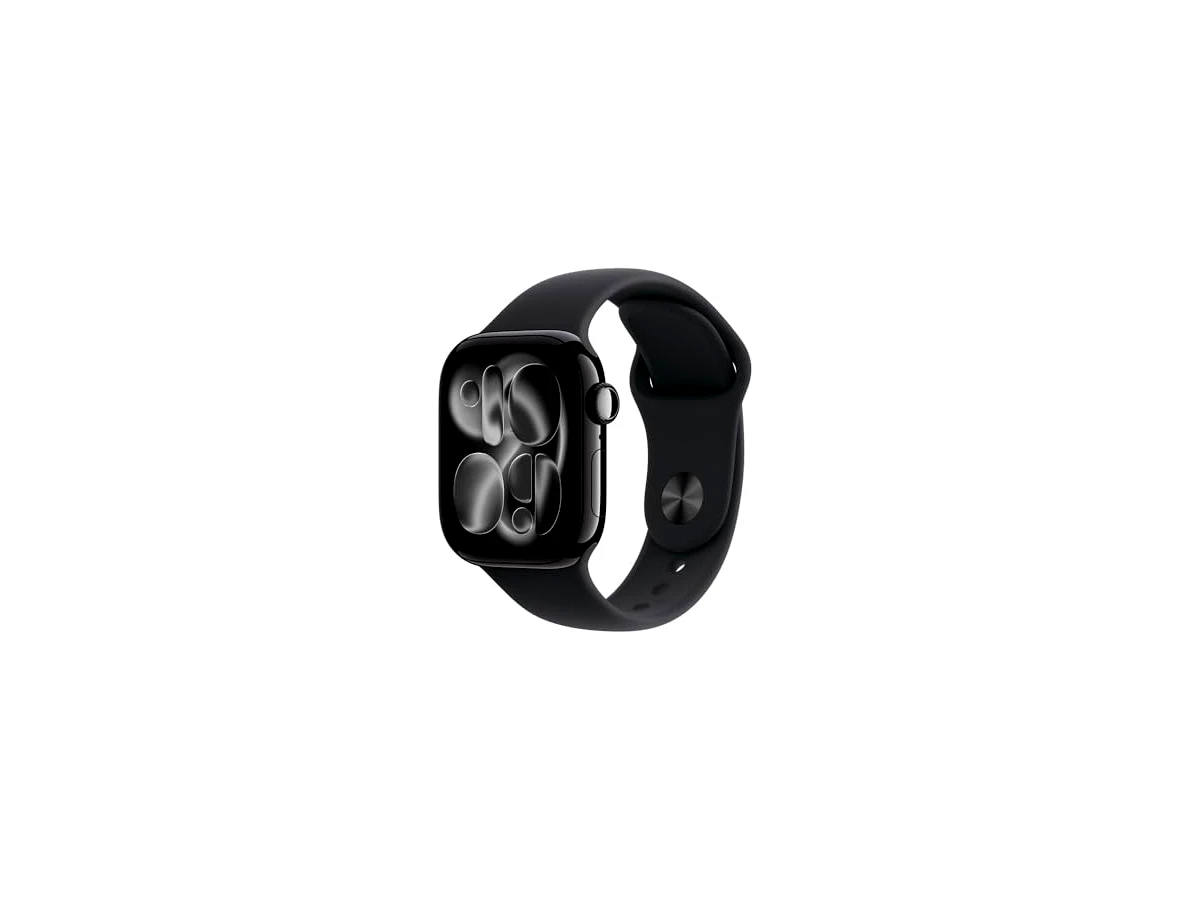 Apple Watch Series 11 GPS, Caixa em alumínio preto brilhante de 42 mm com Bracelete desportiva preta - P/M