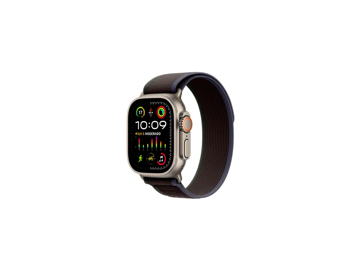 Apple Watch Ultra 2 GPS + Cellular • Caixa de titânio – 49 mm • Pulseira loop Trail azul/preta – P/M