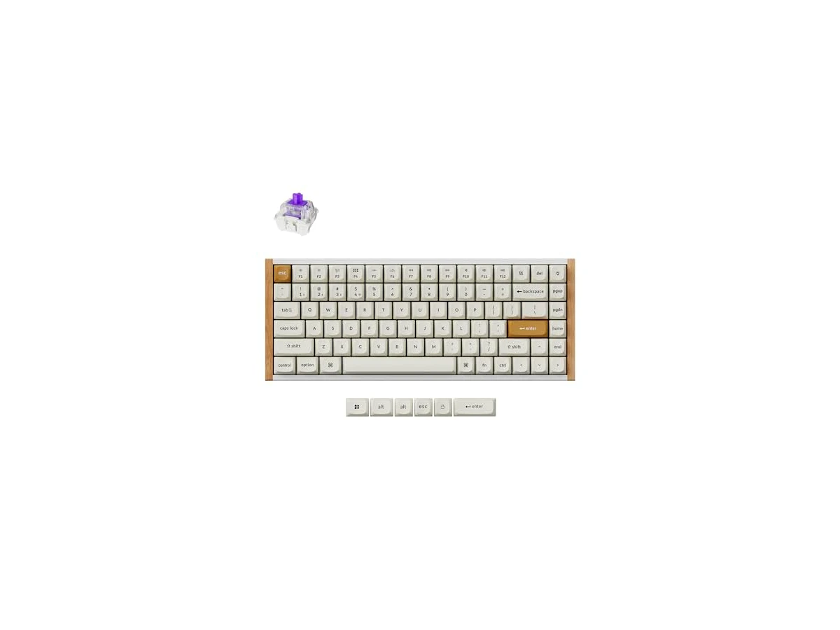 Keychron K2 HE Special Edition White ANSI, estrutura com detalhes em madeira e switches Gateron Double-Rail Magnetic