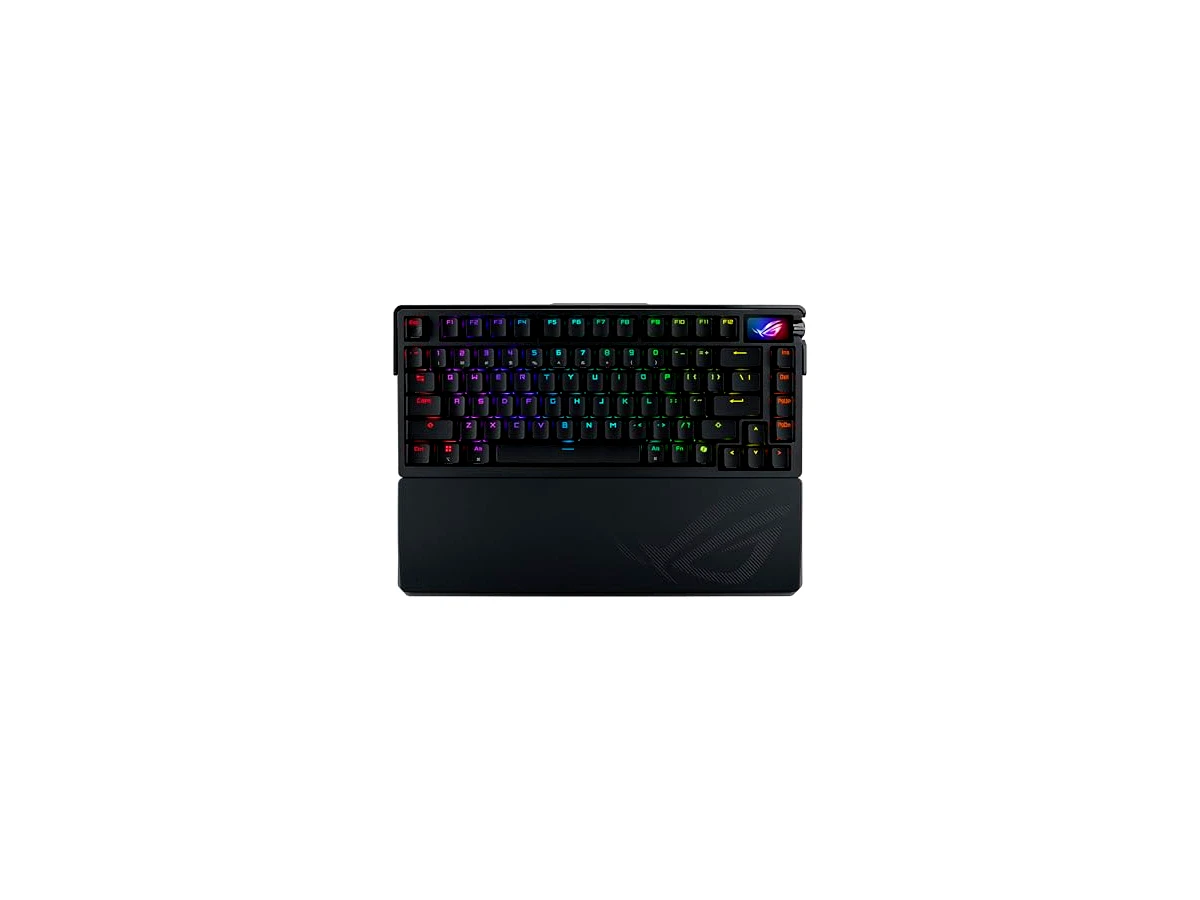 ASUS ROG Azoth Extreme 75% teclado para jogos personalizado, chassi de alumínio, placa de posicionamento de fibra de carbono, montagem de junta ajustável, amortecimento de 3 camadas, tela sensível ao