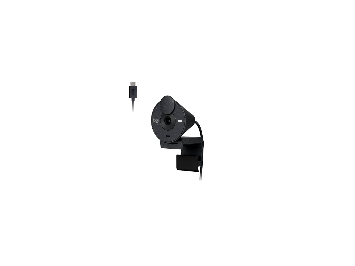 Webcam Full HD Logitech Brio 300 com Microfone com Redução de Ruído, Proteção de Privacidade, Correção Automática de Luz e Conexão USB-C- Grafite